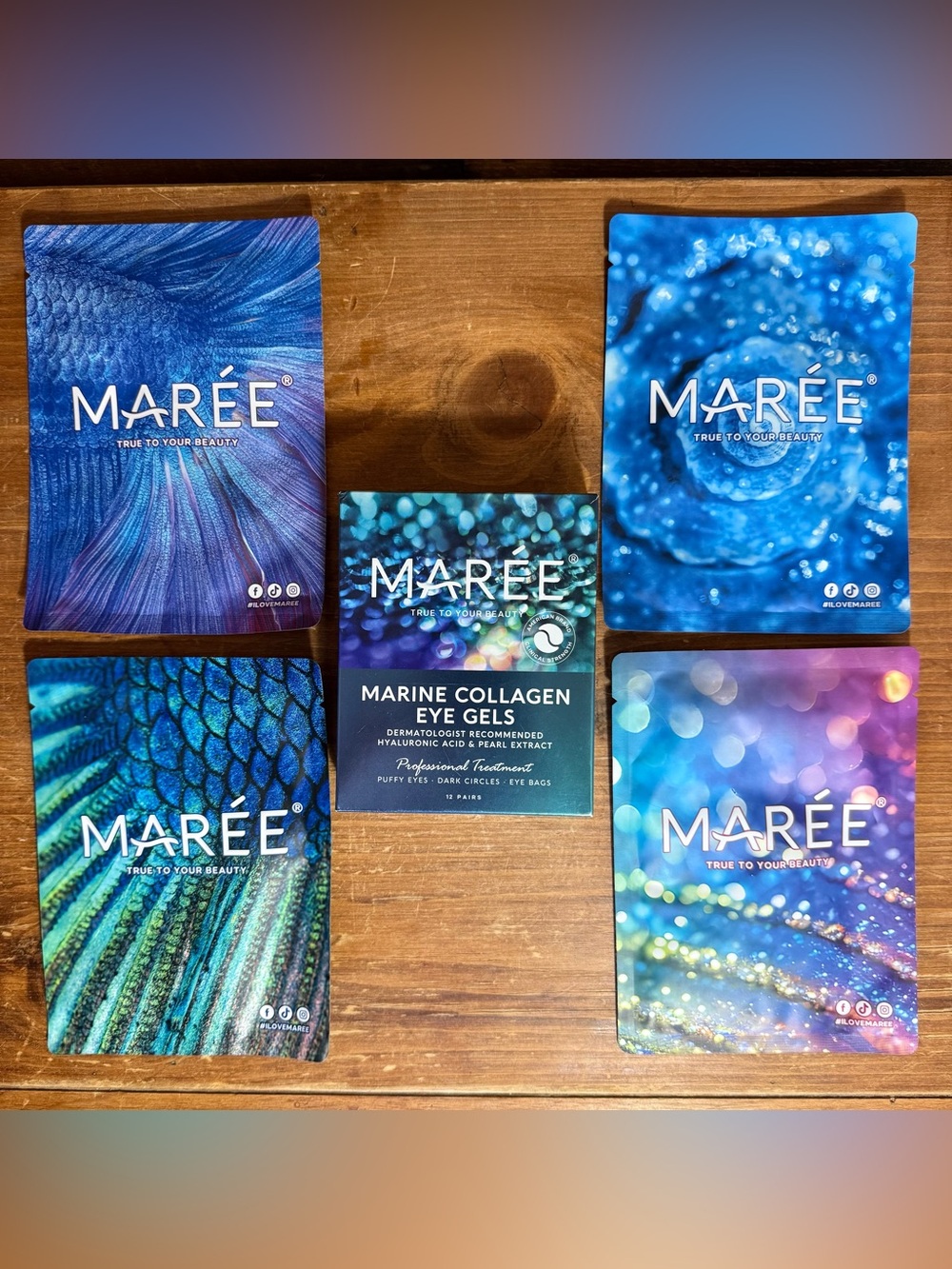 Maree Marine Collagen Eye Gels (10 Pairs in box) and Marine Collagen Face Masks